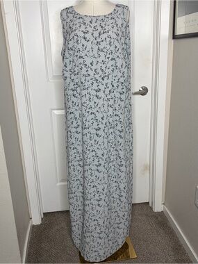 Vintage 90s Blue Floral Maxi Dress Slit Keyhole Cutout